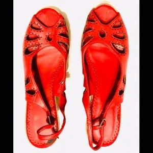 Red cork wedge heel peep toe shoes size 7